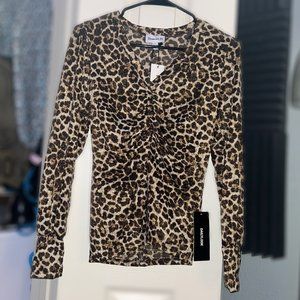 Veronica M. Sparkly Leopard Print V-neck Long sleeve shirt